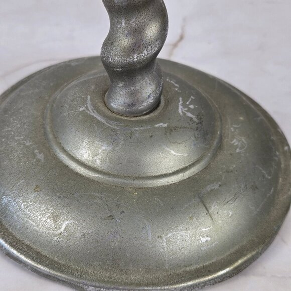 Pair of Vintage Aluminum Taper Candlestick Holders Twisted Body Style - Picture 6 of 14